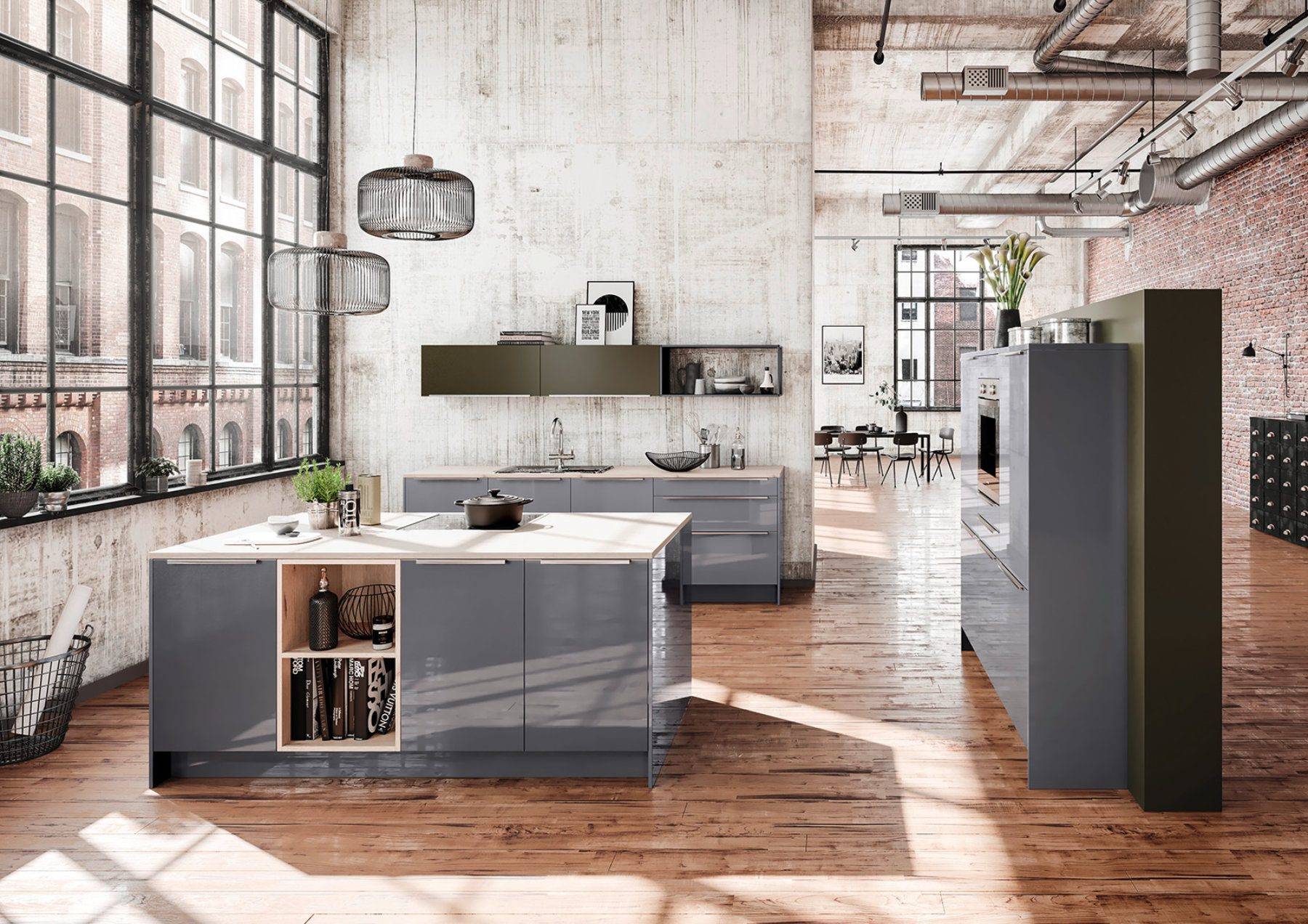 Brigitte Grey Gloss Open Plan Kitchen | Totally Kitchens, Southampton