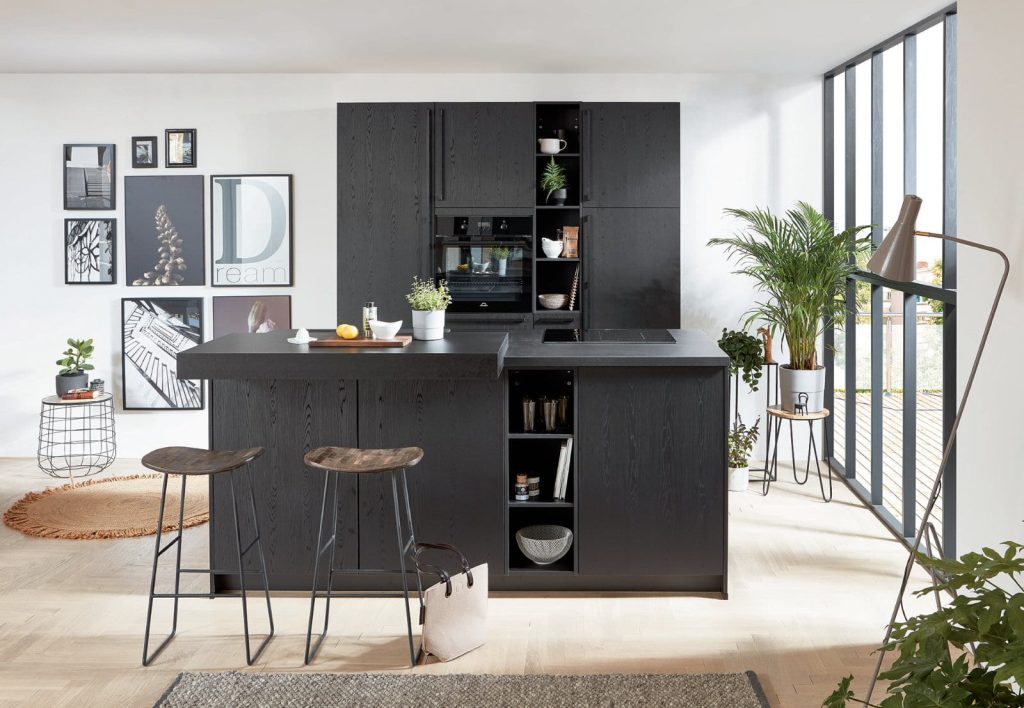 Nobilia Dark Compact Handleless Kitchen With Island 2021 | Nobilia German Kitchens by Square, Sheffield