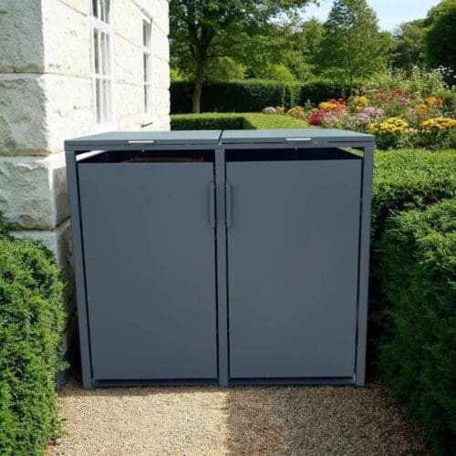 Solid Panel Galvanised Steel Wheelie Bin Cover | Anthracite | Double