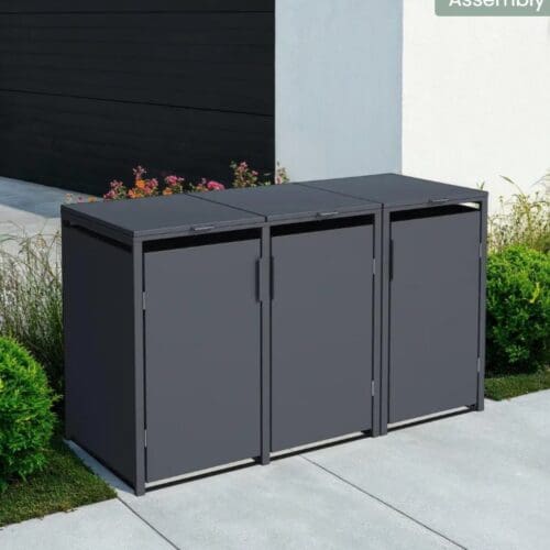 Solid Panel Galvanised Steel Wheelie Bin Cover | Anthracite | Triple