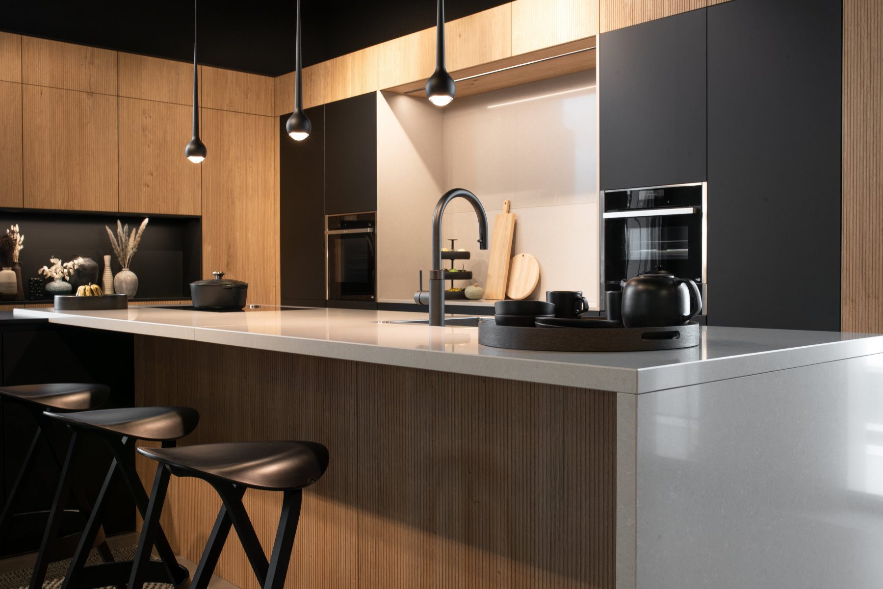 Leicht Handleless Wood Matt Black Kitchen | Square Kitchens, Barnsley