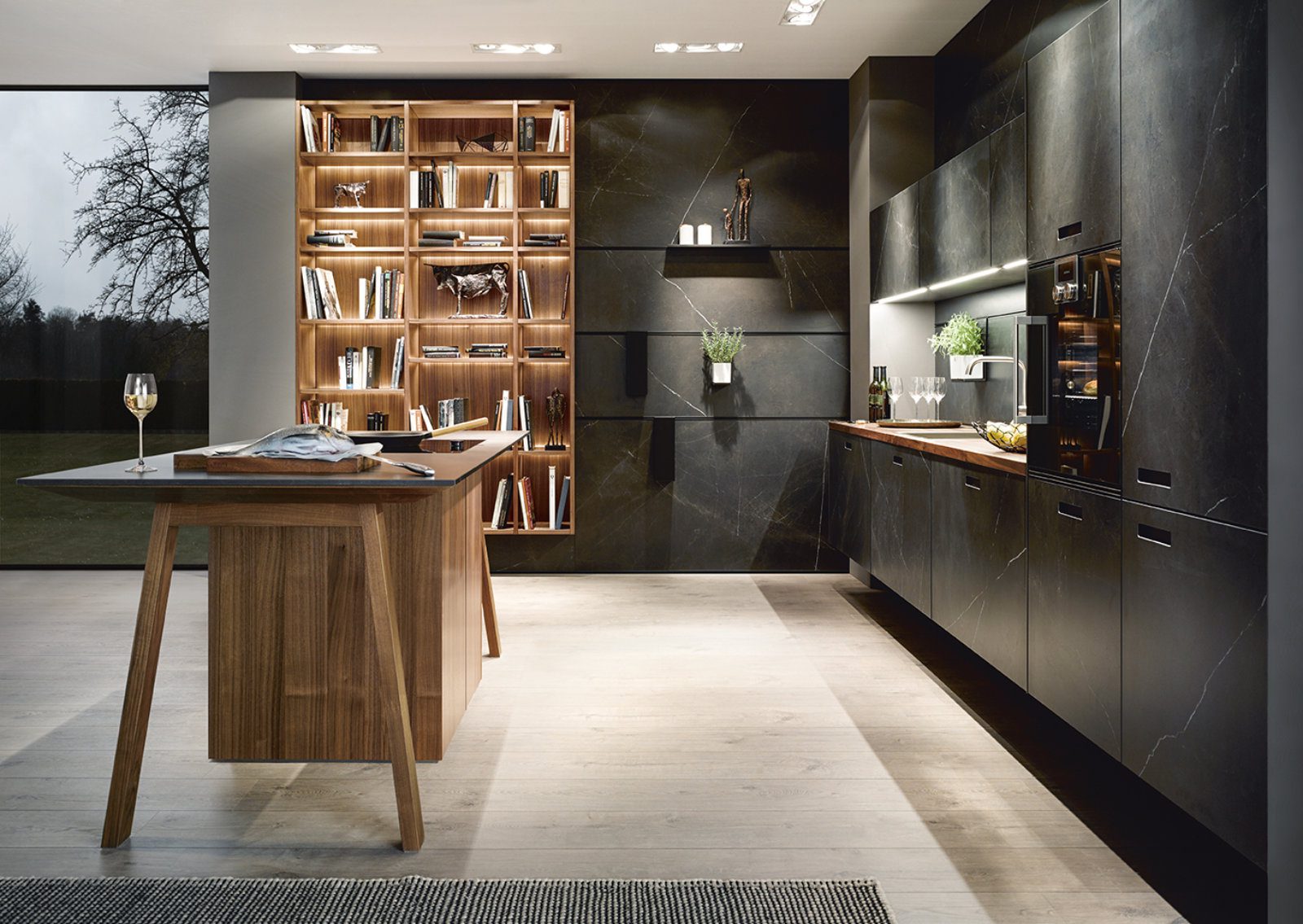 Next125 Dark Ceramic Wood L Shaped Kitchen With Island | Square Kitchens, Barnsley
