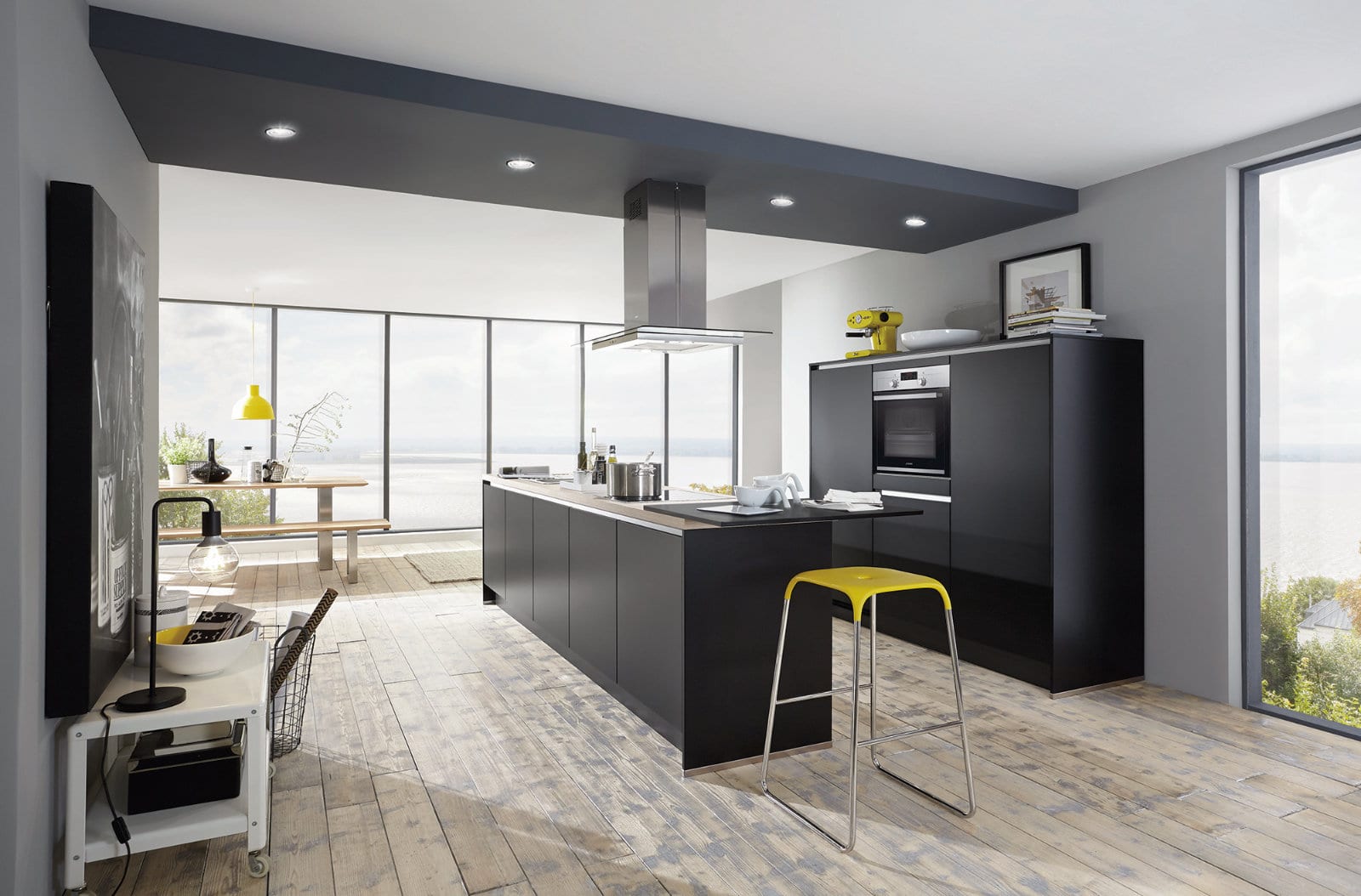 Nobilia Modern Matt Black Handleless Open Plan Kitchen With Island 2021 1 | Square Kitchens, Barnsley