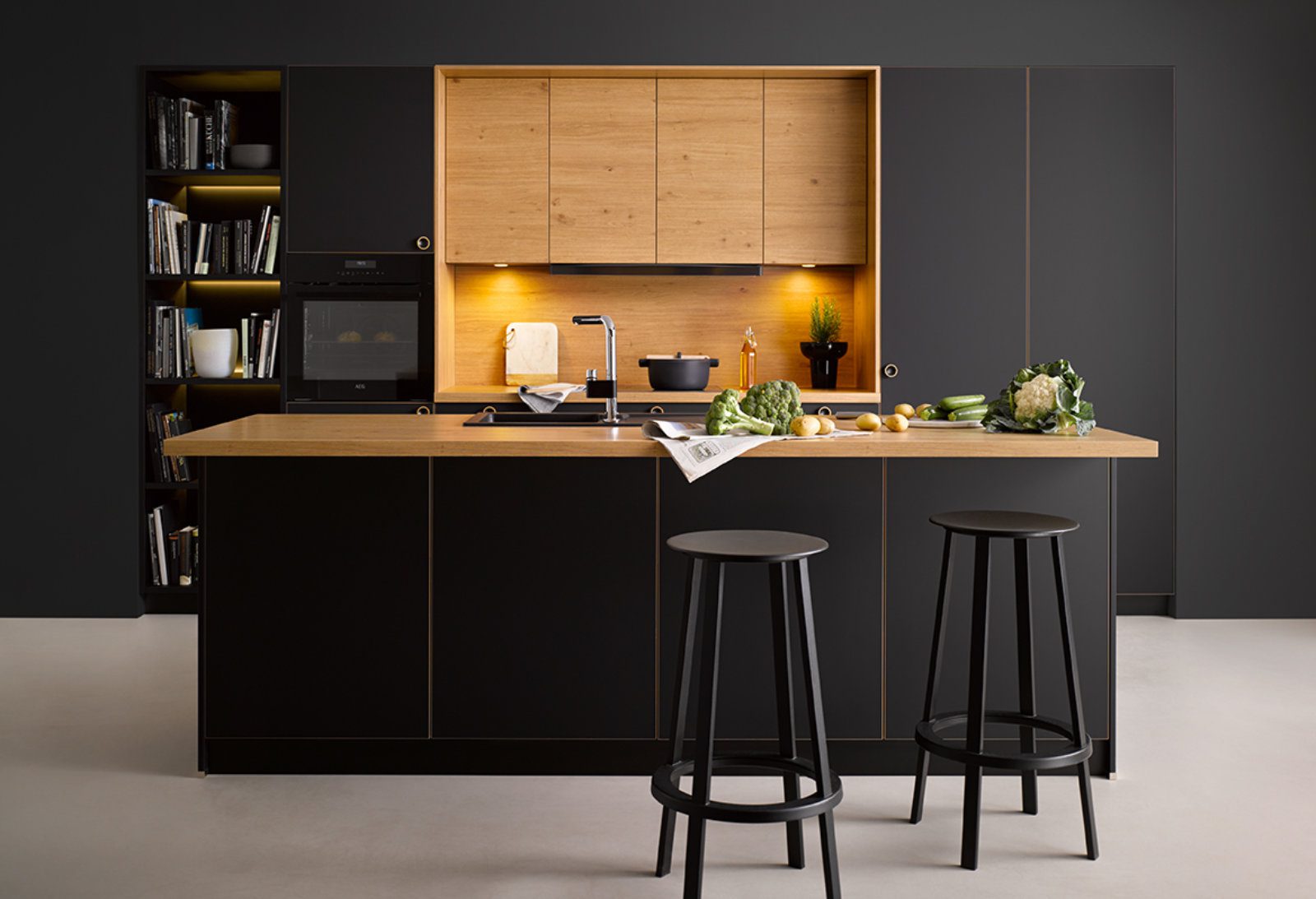 Schuller Dark Matt Wood Open Plan Kitchen With Island | Square Kitchens, Barnsley