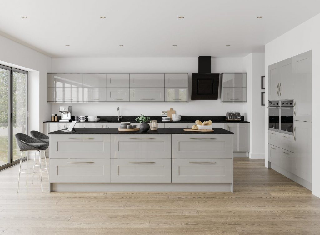 Jjo Grey Gloss Shaker Kitchen 1 | Royal Kitchen Designs, Pontypool