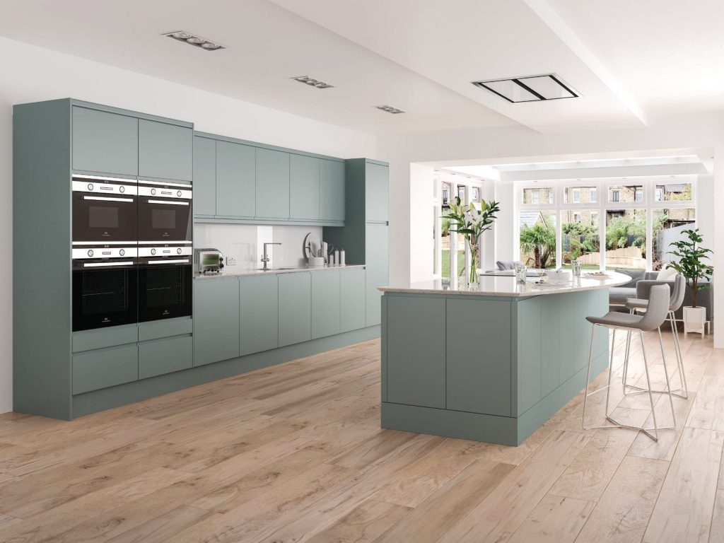 Jjo Matt Blue Handleless Kitchen 1 | Royal Kitchen Designs, Pontypool