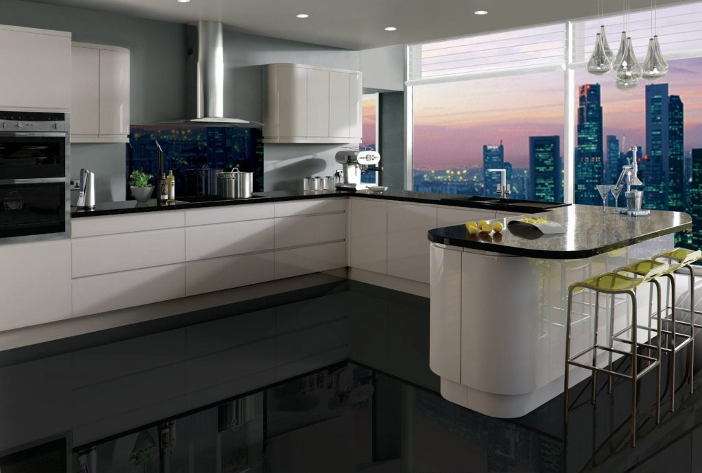 Jjo White High Gloss U Shaped Kitchen | Royal Kitchen Designs, Pontypool