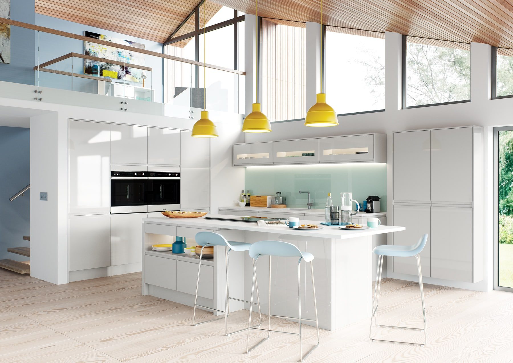 Strada Gloss Light Grey L Shaped Kitchen With Island | Unlimited Kitchens, Nottingham