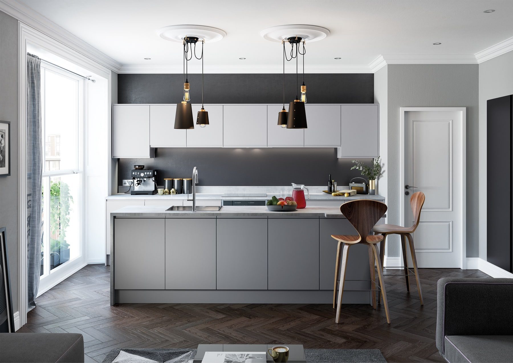 Strada Matte Light Grey And Dust Grey Handleless Kitchen | Unlimited Kitchens, Nottingham
