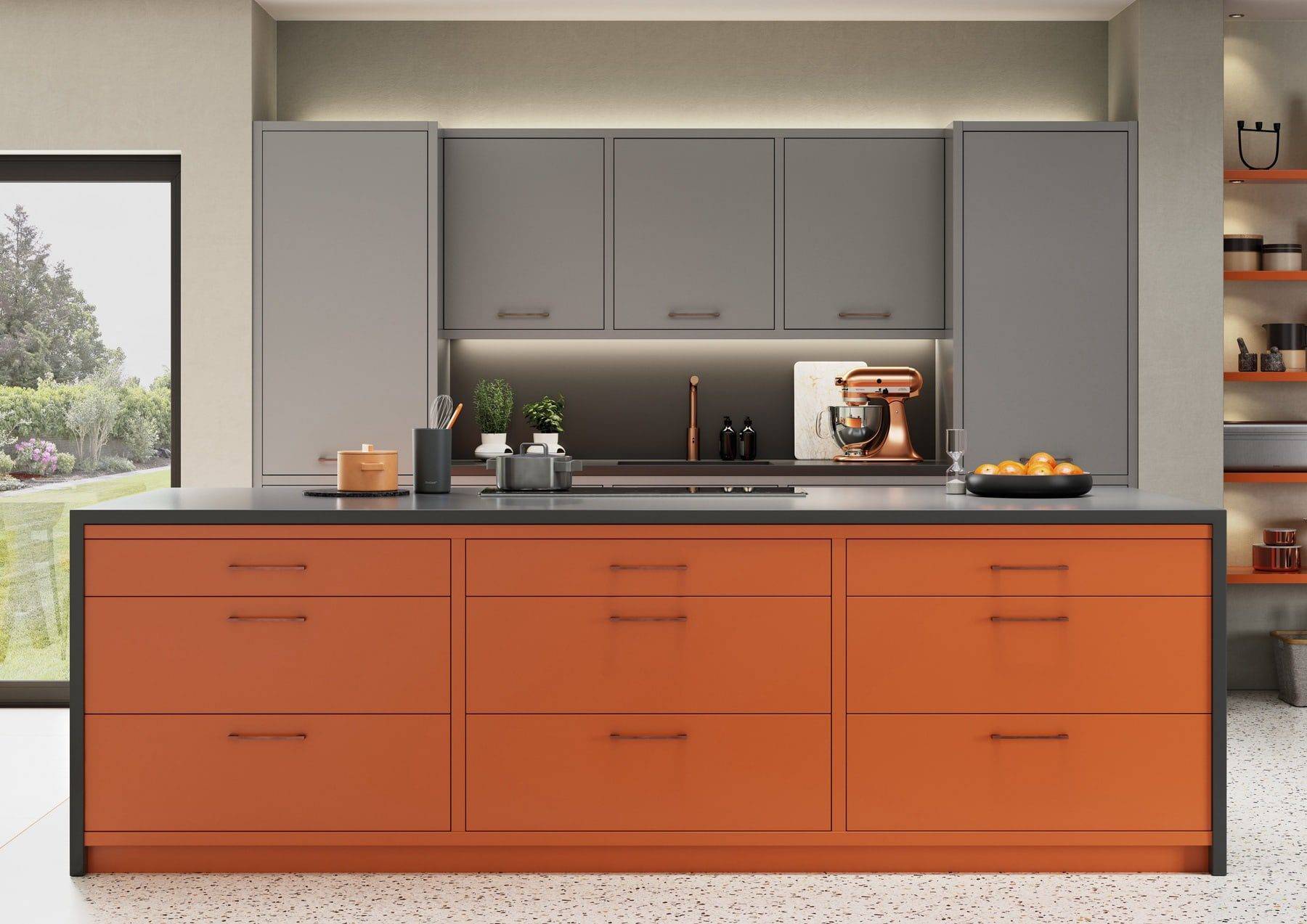 Zola Matte Cms Orange Dust Grey And Graphite In Frame Kitchen | Unlimited Kitchens, Nottingham