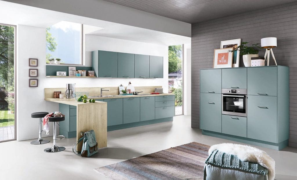 Nobilia Matt Grey Wood L Shaped Compact Kitchen 2021 | Qudaus Living, Sutton Coldfield
