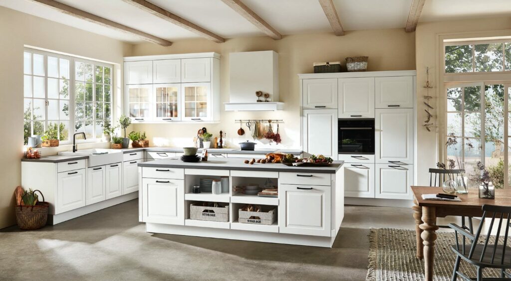Nobilia Matt White Open Plan Shaker Kitchen With Island 2021 1 | German Kitchen Outlet Greenhill, Sheffield