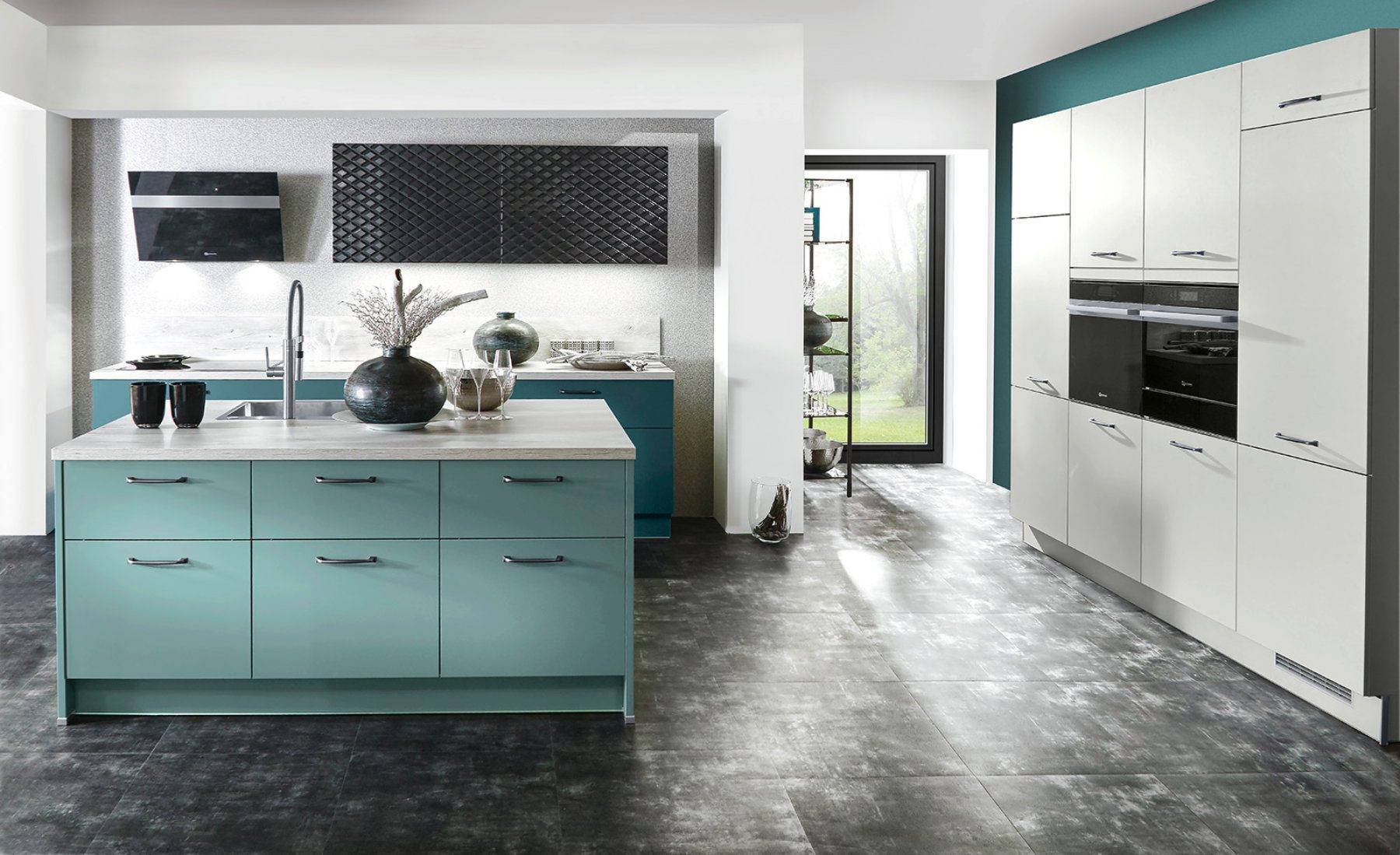 Brigitte Matt Aqua White Kitchen | Totally Kitchens, Southampton