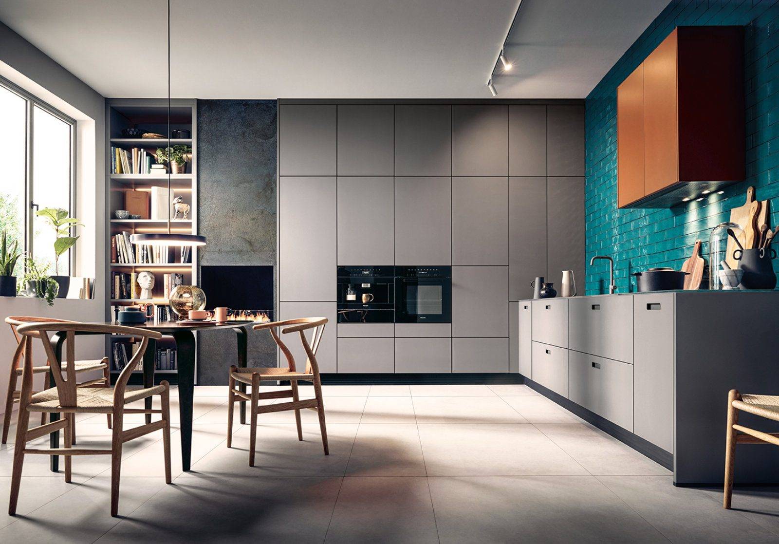 Next125 Modern Matt Grey Handleless Open Plan L Shaped Kitchen | Sia Kitchens, Hertfordshire